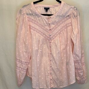 Torrid Light Pink Button-Up Blouse with Lace Accents